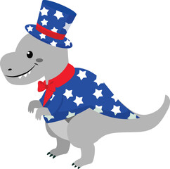 Patriotic T-Rex Dinosaur in Uncle Sam Hat and Outfit 4th of July Illustration