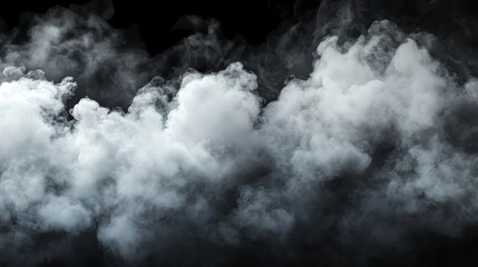 Fototapeta premium Clouds set isolated on black background, white cloudiness, mist or smog background