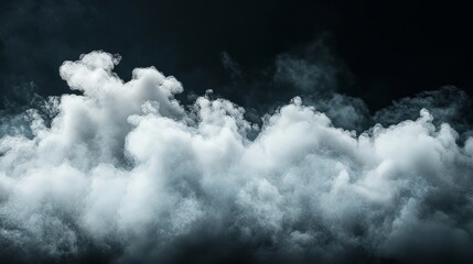 Fototapeta premium Clouds Set Isolated on Black Background, White Cloudiness, Mist or Smog Background, Collection of Different Clouds