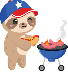 Adorable Sloth Chef Grilling Hot Dogs for the 4th of July BBQ