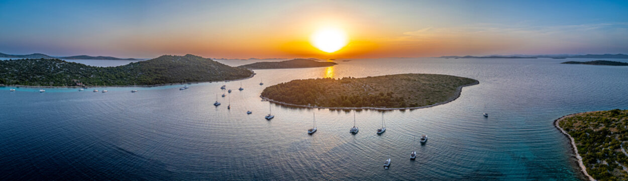 Sailing drone panorama sunset croatia