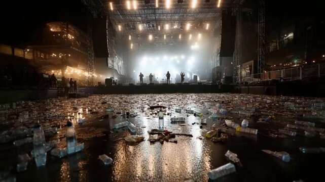 Aftermath of an Outdoor Music Event: A post-concert scene showcases the raw energy of a live music event.