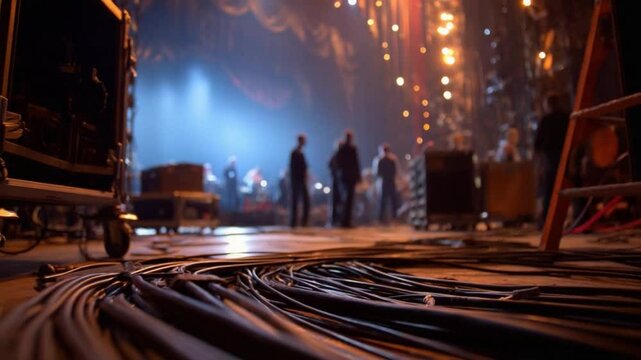 Backstage Preparations: Witness the captivating buzz of behind-the-scenes activity as stagehands and crew members meticulously prepare the set for a spectacular performance.