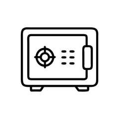 Safe vault icon in black line style on white background