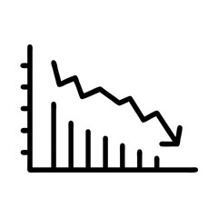 Bar chart icon showing decline in black line style