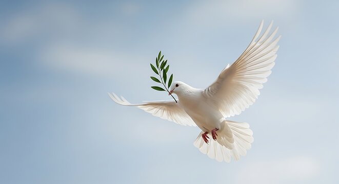 Dove carrying olive branch, symbol of peace and hope