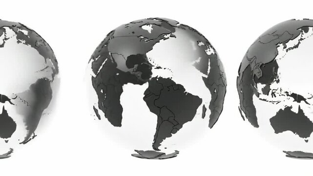 3D hologram gray Earth world globe rotating on isolated clean white copy space background seamless loop animation.