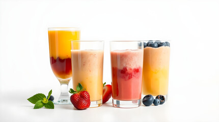 Colorful smoothies with fresh fruits and berries refreshing summer drinks