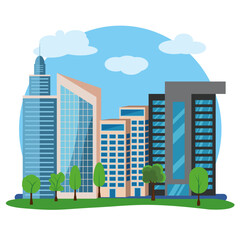Modern city buildings design, flat cartoon element