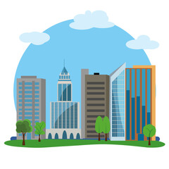 Modern city buildings design, flat cartoon element