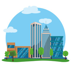 Modern city buildings design, flat cartoon element