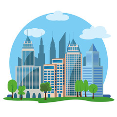 Modern city buildings design, flat cartoon element