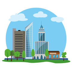 Modern city buildings design, flat cartoon element