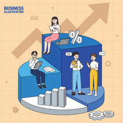 여러명이 데이터를 분석하고있는 비즈니스 이미지(벡터)