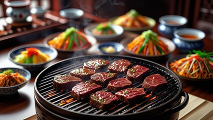 Grilling Beef Steaks Asian Cuisine Colorful Sides barbecue