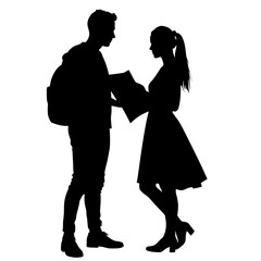 Silhouette of couple with map on white background, journey planning connection
