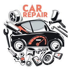 Car Service and Repair Illustration with Doodle Style