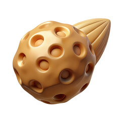 Fototapeta premium Abstract 3D Render of a Golden Organic Sphere with Pores a Unique Textured Design Element, transparent background