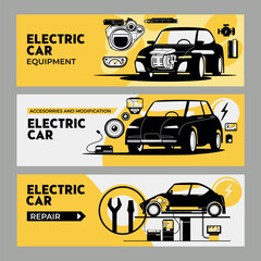 Electric Vehicle or Car Service and Repair Banner Set
