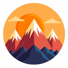 Mountains under a sunrise sky vector, white background



