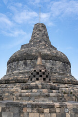 Vertical view of top central stupa at ancient buddhist stone monument Borobudur, Magelang, Central Java, Indonesia