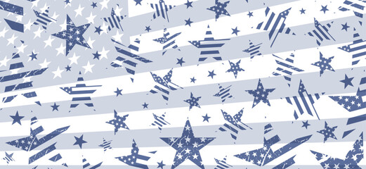 Vintage style blue us flag star shape pattern, american flag wallpaper vector graphic. Usa freedom flag background to use for 4th july independence day holiday, memorial day projects. 