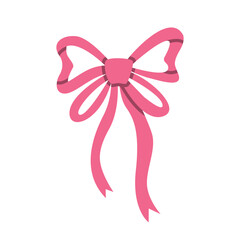 Elegant pink bow illustration with graceful symmetrical loops and long flowing tails, isolated on white background. Perfect for festive decorations, gifts, romantic cards, and celebration themes