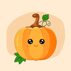 Kawaii pumpkin. Cute happy pumpkin cartoon character. Halloween, harvest concept. For poster, card, print, social media, post. Vector illustration