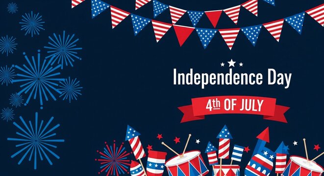 Patriotic 4th of July Banner Fireworks, Flags & Celebration