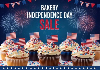 Independence Day Bakery Sale Delicious Patriotically Decorated Cupcakes