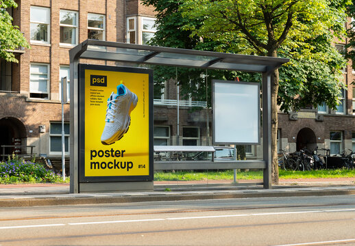 psd bus stop poster mockup