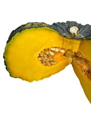 A whole green pumpkin isolated on a white background. This clean and minimalistic studio shot highlights the natural color, texture, and organic shape of the vegetable, making it ideal for topics rela