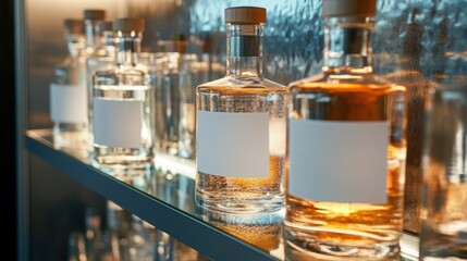 Artisan spirits lined up embodying craft and tradition with clean lines warm
