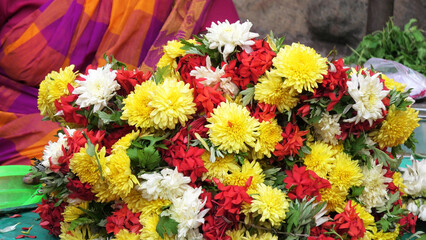 Beautiful flowers and flower buds displayed in a flower shop