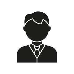 Male Professional Avatar Solid Icon. Businessperson, Manager, Or Corporate Employee Representation Silhouette Symbol. Workplace Identity And Office Occupation Theme. Isolated Vector Illustration