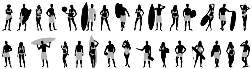 Vector illustration set of silhouette people enjoying summer vacation