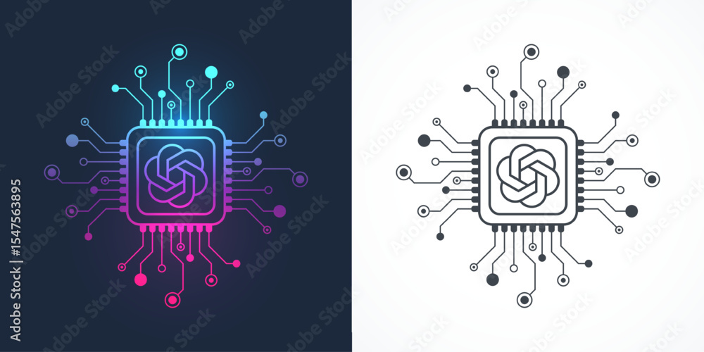 Poster chatgpt icon, sign, logo in the circuit line style. ai chatbot processor vector icon design. chat gp