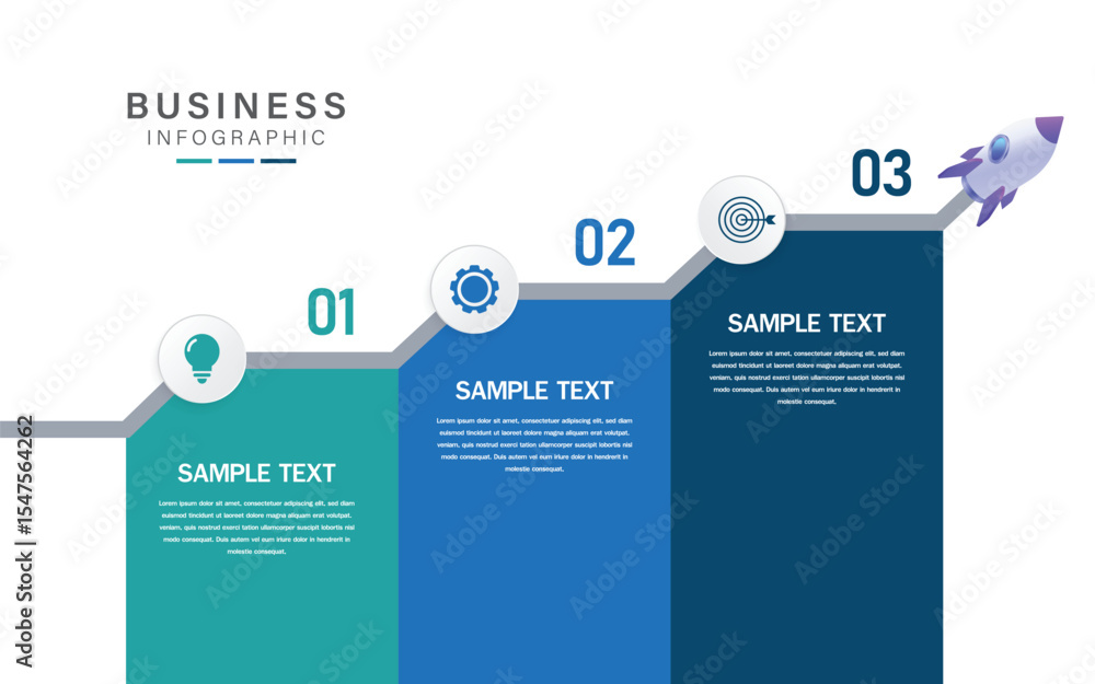 Fototapete infographic template for business presentation. rocket with growing graph and 3 steps. vector illust