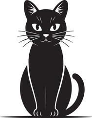 Black and white cartoon cat vector illustration with cute sitting pose and expressive eyes
