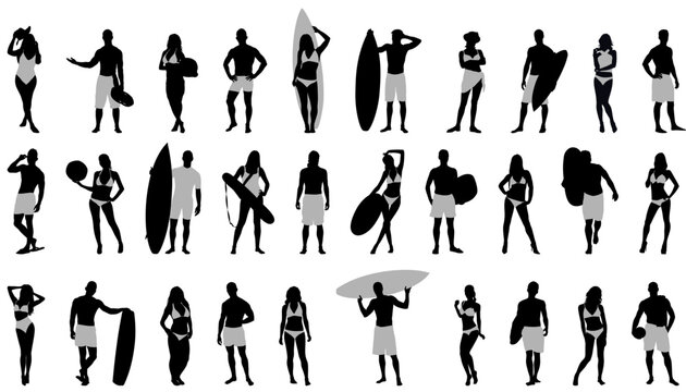 Vector illustration set of silhouette people enjoying summer vacation