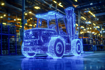 Digital hologram of a forklift in a warehouse storage facility