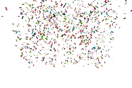 dense cluster of multicolored, fragmented shapes resembling confetti or pixels, the concentration is higher at the center, gradually thinning towards the edges, creating a dynamic, explosive effect - Powered by Adobe