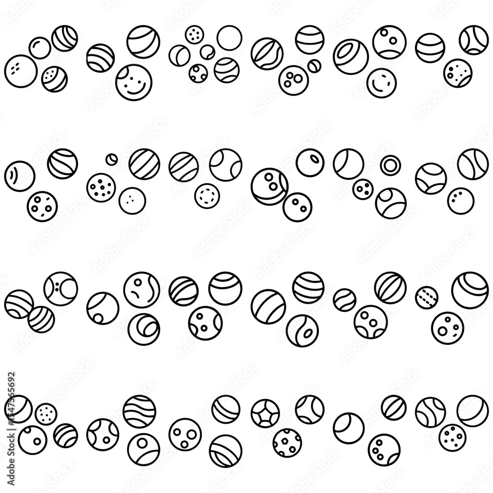 Fototapete Illustration of assorted circles with varying patterns and sizes arranged in horizontal rows design element