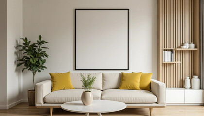 Front view sofa and plant in a living room on transparent background- 3D render