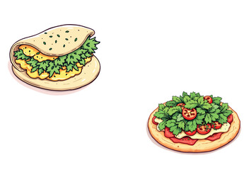 Vsai delicious vegetarian piadina and pizza with herbs and vegetables displaying culinary delights