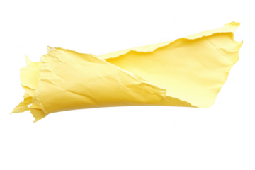 Pale yellow crumpled paper piece isolated on a transparent background
