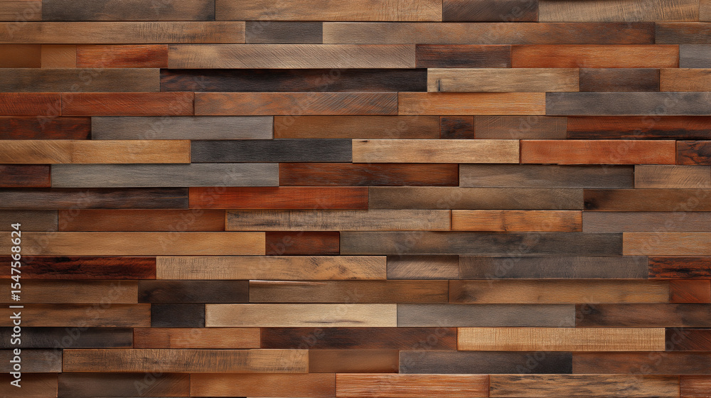 Poster Textured wooden wall with mix of earthy tones and distressed finish creates rustic and warm atmosphere. varied shades of brown and wood grain patterns add depth and character