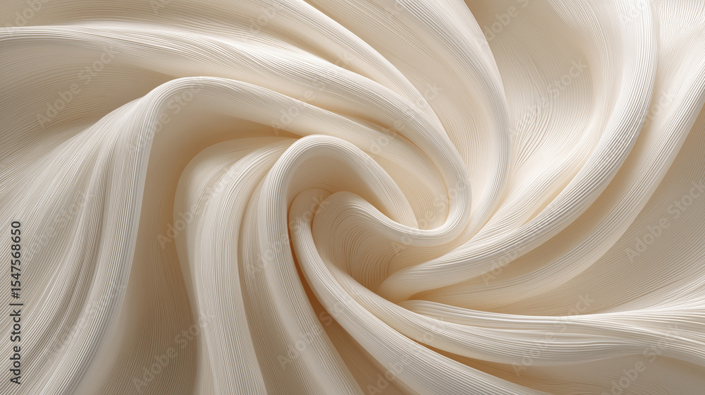 Poster Close up of swirling, textured fabric in soft beige tones creates sense of elegance and fluidity. gentle curves and tonal variations add depth and movement to image