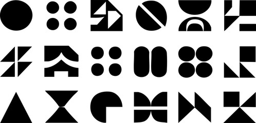 abstract geometric vector symbols black minimal icons set for design