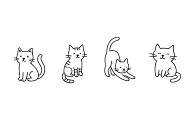Vector set of cute cats in doodle style in different poses. World Cat Day. Vector illustration